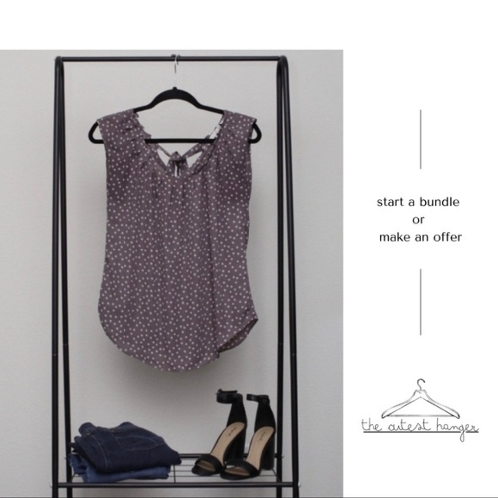 Lauren Conrad Polka Dot Blouse Lavender Gray Sleeveless Tie Back XS Fits Small